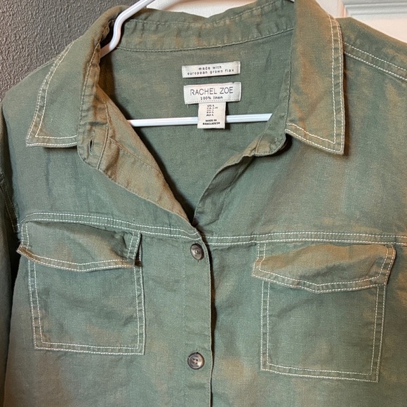 New Rachel Zoe Womens Olive Utility Canvas Jacket 100% Linen Size L - Picture 3 of 10
